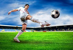 Fototapeta vliesov 145 x 100, 33670525 - Happiness football player after goal on the field of stadium wit