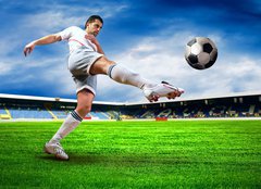 Fototapeta plátno 160 x 116, 33670525 - Happiness football player after goal on the field of stadium wit - Happiness fotbalista po gólu na poli stadionu vtip