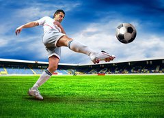 Samolepka flie 200 x 144, 33670525 - Happiness football player after goal on the field of stadium wit
