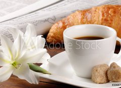 Samolepka flie 100 x 73, 33687972 - Breakfast with newspaper, croissant and coffee - Sndan s novinami, croissanty a kvou