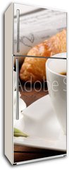 Samolepka na lednici flie 80 x 200, 33687972 - Breakfast with newspaper, croissant and coffee - Sndan s novinami, croissanty a kvou