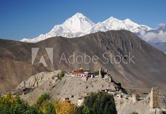 Fototapeta145 x 100  Buddhist Monastery and Dhaulagiri peak, Nepal, 145 x 100 cm