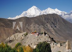 Samolepka flie 200 x 144  Buddhist Monastery and Dhaulagiri peak, Nepal, 200 x 144 cm