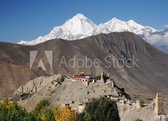 Fototapeta200 x 144  Buddhist Monastery and Dhaulagiri peak, Nepal, 200 x 144 cm