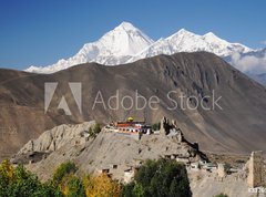 Samolepka flie 270 x 200, 33766508 - Buddhist Monastery and Dhaulagiri peak, Nepal - Buddhistick klter a vrchol Dhaulagiri, Nepl