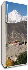 Samolepka na lednici fólie 80 x 200, 33766508 - Buddhist Monastery and Dhaulagiri peak, Nepal - Buddhistický klášter a vrchol Dhaulagiri, Nepál
