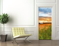 Samolepka na dvee flie 90 x 220, 33827076 - A sunset photo of road and countryside