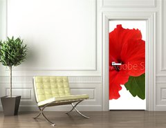 Samolepka na dvee flie 90 x 220  a red hibiscus flower isolated on white background, 90 x 220 cm