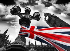 Samolepka flie 100 x 73, 34366190 - Big Ben with colorful flag of England, London, UK - Big Ben s barevn vlajky Anglie, Londn, Velk Britnie