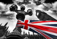 Samolepka flie 145 x 100, 34366190 - Big Ben with colorful flag of England, London, UK