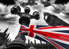 Samolepka flie 200 x 144, 34366190 - Big Ben with colorful flag of England, London, UK