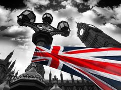 Samolepka flie 270 x 200, 34366190 - Big Ben with colorful flag of England, London, UK