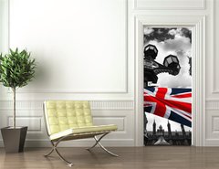 Samolepka na dveře fólie 90 x 220, 34366190 - Big Ben with colorful flag of England, London, UK - Big Ben s barevné vlajky Anglie, Londýn, Velká Británie