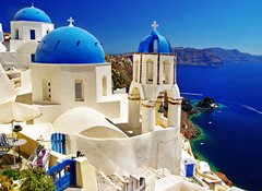 Samolepka flie 100 x 73, 34845316 - beautiful Santorini view of caldera with churches - krsn Santorini pohled na kalderu s kostely