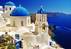 Samolepka flie 145 x 100  beautiful Santorini view of caldera with churches, 145 x 100 cm