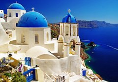 Fototapeta184 x 128  beautiful Santorini view of caldera with churches, 184 x 128 cm