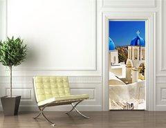 Samolepka na dvee flie 90 x 220  beautiful Santorini view of caldera with churches, 90 x 220 cm