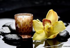 Fototapeta184 x 128  aromatherapy candle and zen stones with yellow orchid reflection, 184 x 128 cm