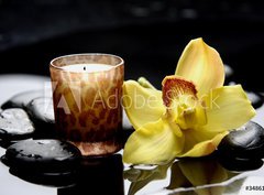 Fototapeta papr 360 x 266, 34861680 - aromatherapy candle and zen stones with yellow orchid reflection