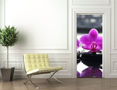 Samolepka na dvee flie 90 x 220, 34882612 - Two orchid and black stone with reflection