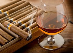 Samolepka flie 100 x 73, 34951476 - cuban cigar and cognac on wood background