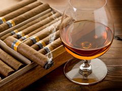 Samolepka flie 270 x 200, 34951476 - cuban cigar and cognac on wood background