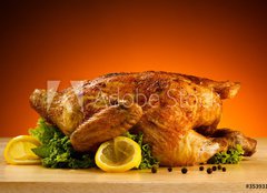 Fototapeta pltno 160 x 116, 35393181 - Rosted chicken and vegetables - Kue a zelenina rozkroj