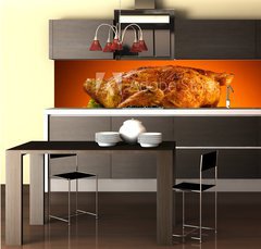 Fototapeta do kuchyn flie 260 x 60  Rosted chicken and vegetables, 260 x 60 cm