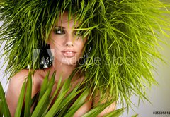 Fototapeta145 x 100  Young woman and abstract green hair, 145 x 100 cm