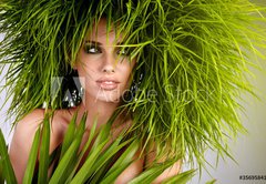 Fototapeta pltno 174 x 120, 35695841 - Young  woman and abstract green hair