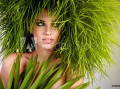 Fototapeta270 x 200  Young woman and abstract green hair, 270 x 200 cm