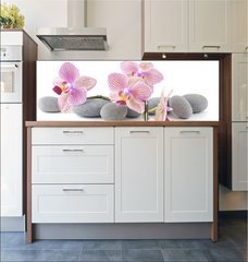 Fototapeta do kuchyn flie 180 x 60  Still life with pink orchid with gray stones, 180 x 60 cm