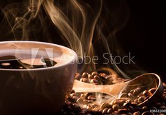 Fototapeta184 x 128  Coffee, smoke and roasred seeds, 184 x 128 cm
