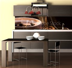 Fototapeta do kuchyn flie 260 x 60  Coffee, smoke and roasred seeds, 260 x 60 cm