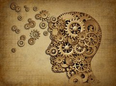 Samolepka flie 270 x 200, 36561662 - Human brain function grunge with gears - Grunge lidsk mozkov funkce s ozubenmi koly