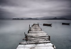 Samolepka flie 145 x 100, 37069387 - pier and boat, low saturation - molo a lo, nzk nasycen