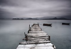 Samolepka flie 145 x 100, 37069387 - pier and boat, low saturation