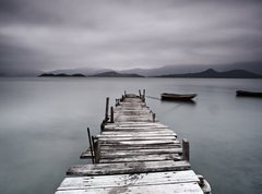 Samolepka flie 270 x 200, 37069387 - pier and boat, low saturation - molo a lo, nzk nasycen