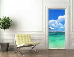 Samolepka na dvee flie 90 x 220  tropical paradise  Seychelles islands, 90 x 220 cm