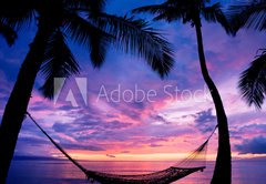 Fototapeta vliesov 145 x 100, 37335757 - Beautiful Vacation Sunset, Hammock Silhouette with Palm Trees