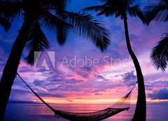 Samolepka flie 200 x 144  Beautiful Vacation Sunset, Hammock Silhouette with Palm Trees, 200 x 144 cm