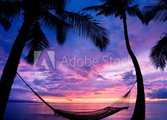 Fototapeta vliesov 200 x 144, 37335757 - Beautiful Vacation Sunset, Hammock Silhouette with Palm Trees