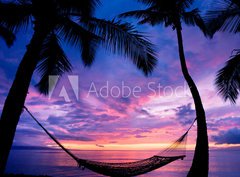 Fototapeta330 x 244  Beautiful Vacation Sunset, Hammock Silhouette with Palm Trees, 330 x 244 cm