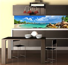 Fototapeta do kuchyn flie 260 x 60  Seychelles , beach panorama, 260 x 60 cm