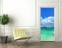 Samolepka na dvee flie 90 x 220  Seychelles , beach panorama, 90 x 220 cm