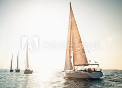 Fototapeta200 x 144  Sailing ship yachts with white sails, 200 x 144 cm