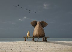 Fototapeta papr 160 x 116, 37592738 - elephant and dog sit on a beach