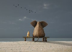 Fototapeta vliesov 200 x 144, 37592738 - elephant and dog sit on a beach