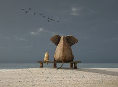 Fototapeta vliesov 270 x 200, 37592738 - elephant and dog sit on a beach