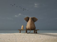 Fototapeta papr 360 x 266, 37592738 - elephant and dog sit on a beach